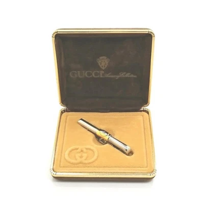 Gucci галстук зажим бар логотип блокировки GG золото/серебро тон винтажный мужской w/коробка - Изображение 1 из 4