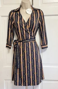NWT Julie Brown NY P Small Milo Wrap Dress Horse bit Bridle Navy Scholar - Picture 1 of 10