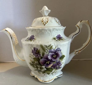 TETERA CORONA DORSET Staffordshire cerámica fina Inglaterra flores púrpuras (R) - Imagen 1 de 7