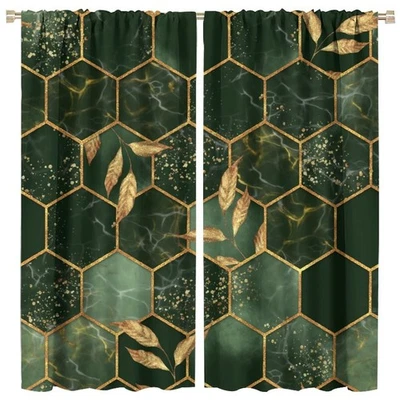 Cortina Blackout de Mármol, Verde Esmeralda Geometría Abstracta Patrón Hexágono Textu... Foto 1 de 4
