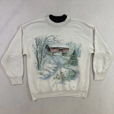 Sudadera Vintage Ediciones Básicas Mujer Mediana Invierno Granero Escena Pullover Años 90 Foto 1 de 4