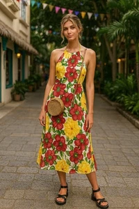 Vestido Ann Taylor Loft para mujer 8 seda floral forrado halter tropical Beach Resort  - Imagen 1 de 16