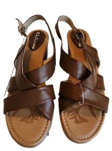 CL by Laundry Sandals Women's Size 11 Faux Leather Brown Adjustable Strap Shoes - Picture 1 of 12