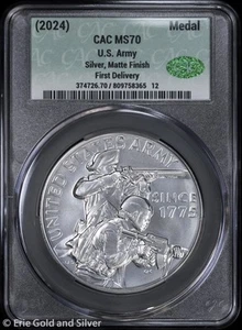(2024) US Army Matte Finish 1 oz Silver Medal CAC MS 70 | First Delivery w/ OGP - Picture 1 of 5