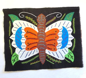 Mola reverse applique butterfly panel 10x8" on black folk art handmade - Picture 1 of 3
