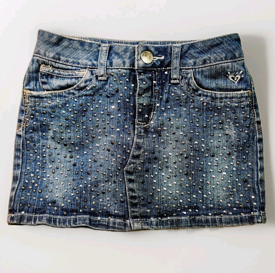 Minifalda de mezclilla Justice Girls talla 8R azul estrás bolsillos con tachuelas Foto 1 de 4