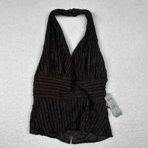 Caché Halter Top Women’s Size 6 Brown Ottoman Beaded Lined Built In Bra NWT $138 - Bild 1 von 9