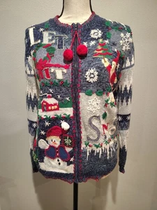 Tiara International Weihnachtspullover Damen Größe M Santa Schneemann Schneeflocke - Bild 1 von 9