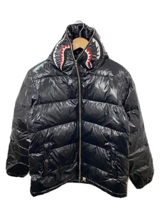 BAPE A Bathing Ape Shark Full Zip Down Jacket Black Nylon Size L #EH AIA - Picture 1 of 5
