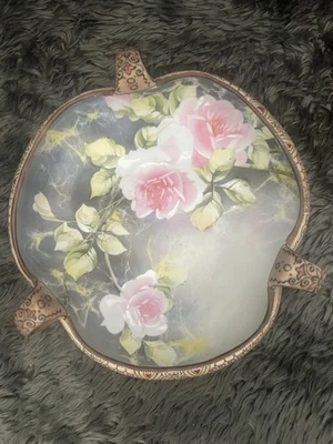 Hand Painted Nippon Bowl with Pink Roses – 3-Handled Moriage Porcelain Dish - Image 1 of 2
