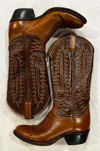 Kids Youth sz 4.5 B Tony Lama Western Two Tone Stitched Cowboy Boots Pointed Toe - Picture 1 of 13