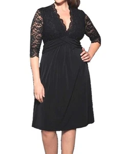 Women V Neck Black Party Dinner Lace Scalloped Dress Size 12 14 16 18 NEW - Bild 1 von 3