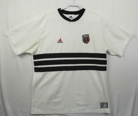 D.C. United White Jersey Adidas Black Stripes Mens XL MLS Official VTG Shirt Cover