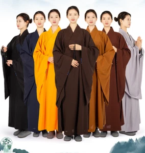 Unisex Haiqing Shaolin Buddhist Monk Dress Meditation Long Robes Kung Fu Uniform - Picture 1 of 21