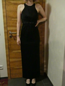elegant Abend Abschlussball Kleid schwarz lang Rückenausschnitt Perlen Gr. 34 XS - Bild 1 von 9