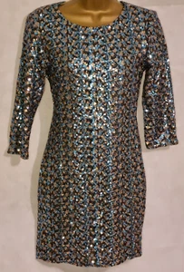 TFNC Multi Colour Blue Sequin Sparkle Mini Bodycon Party Dress UK 10 M RRP £69 - Picture 1 of 8