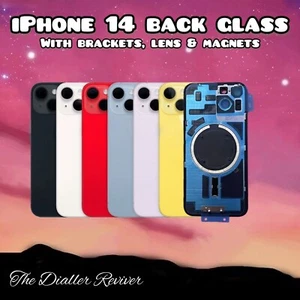 For iPhone 14 - Rear Back Glass Replacement With Camera Lens, Brackets & Magnets - Zdjęcie 1 z 7