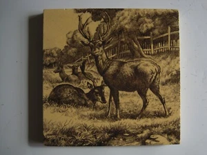 ANTIKE VIKTORIANISCHE MINTONS FLIESE - TIERE DER FARM SERIE - HIRSCH & TUT - Bild 1 von 2