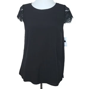 Kensie Womens Blouse Size Small Back Lace Panel Round Neckline Short Sleeves - Picture 1 of 7