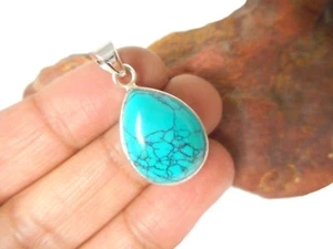 Blue Teardrop  TURQUOISE  Sterling  Silver  925 Gemstone  Pendant - Picture 1 of 6