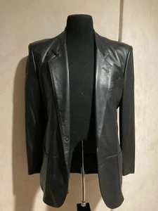 R P LEATHER BLAZER JACKET / BLACK / MEDIUM / MADE IN ITALY - Picture 1 of 6