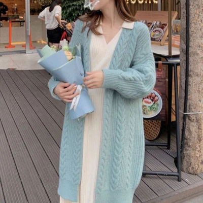 New Women's Long Knitted Sweater Cardigan Thick Coat Casu Warm Knitted Jacket - Image 1 of 4