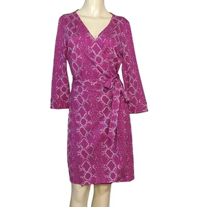DIANE von FURSTENBERG hot pink snake print 3/4" sleeves New Julian Mini dress 2 - Picture 1 of 12