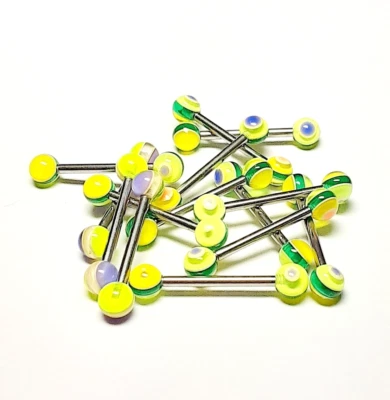 Barbell Tongue Nipple Ring Acrylic/Steel 14 Gauge 5/8" 5mm Teal Stripe * - Image 1 of 3