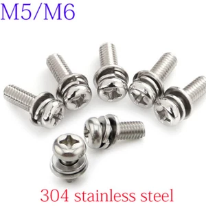 M5/M6 Cross Recessed Pan Head Screw, Spring Lock Washer Plain Washer Assemblies - Picture 1 of 5