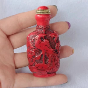Old Chinese Hand-carved Red Pine Stone Flower and Bird Statue Snuff Bottle - Picture 1 of 3