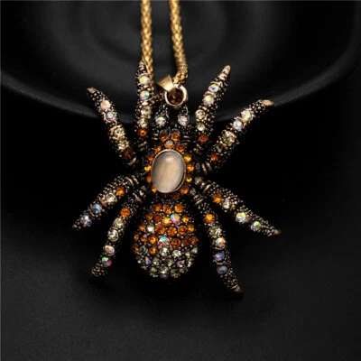 Moda Mujeres Brillante Champán Incrustaciones Cristal Retro Araña Colgante Dama Collar Foto 1 de 4
