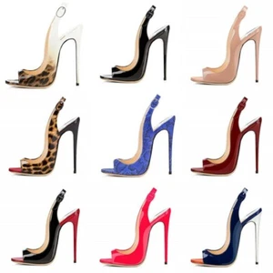 Mujeres Sandalias Peep Toe Tacones de aguja Tacón alto Hebilla Correa Cóctel Fiesta Zapatos L - Imagen 1 de 21