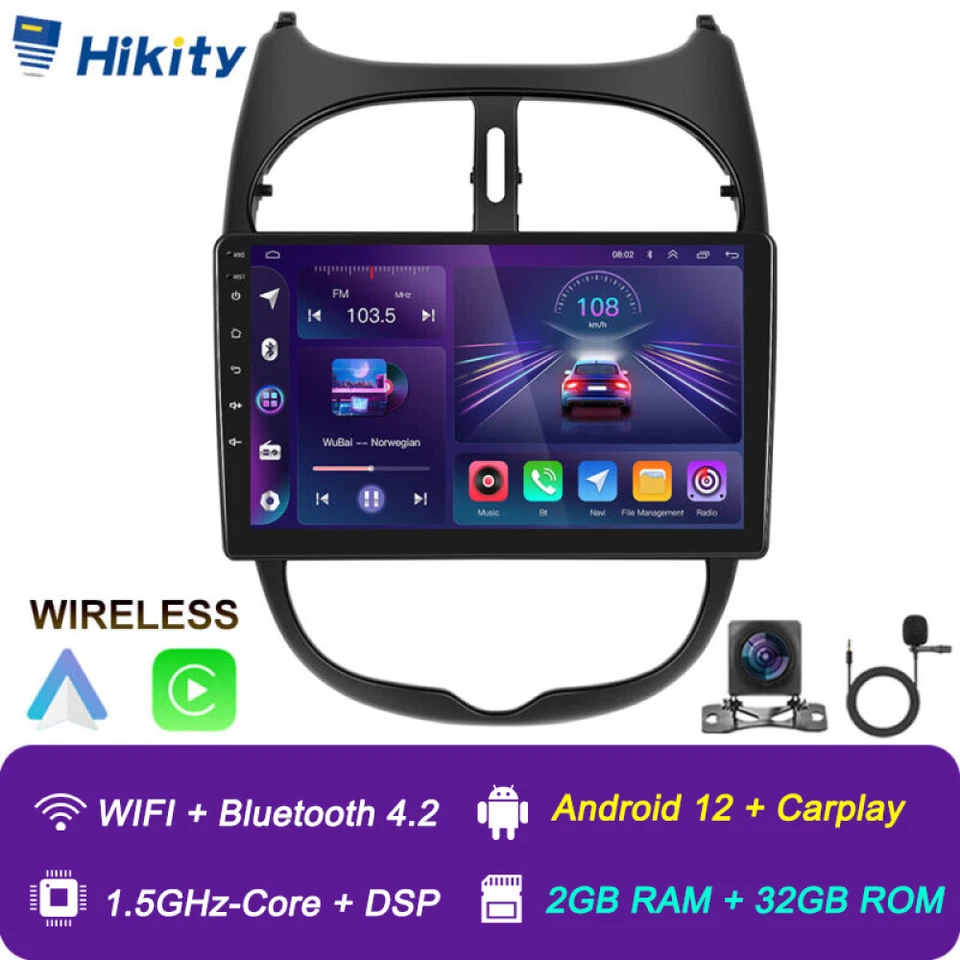 9" Android 15 Autoradio Carplay GPS Navi DSP Für PEUGEOT 206 206CC 206SW 2001-08 - Bild 1 von 4