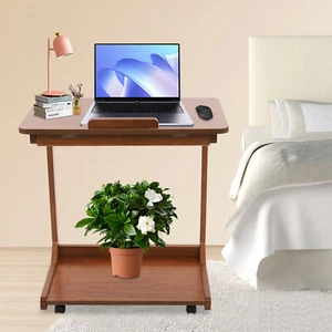 Mesa auxiliar ajustable en forma de C sofá cama mesa auxiliar estante de almacenamiento con ruedas - Imagen 1 de 19