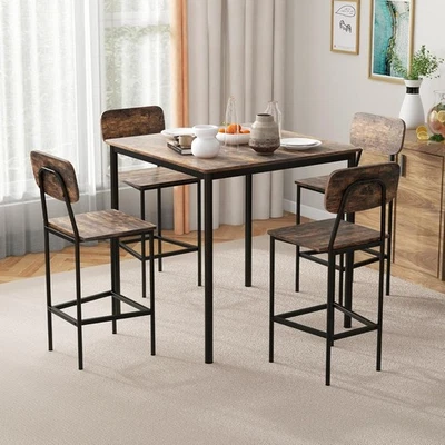 Juego de mesa de comedor de 5 piezas con mesa de altura de mostrador 4 taburetes de bar cocina industrial  Foto 1 de 4