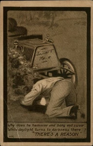 Vintage Postcard 1910 Mechanic Fixing Car Woodville Ohio - Picture 1 of 2