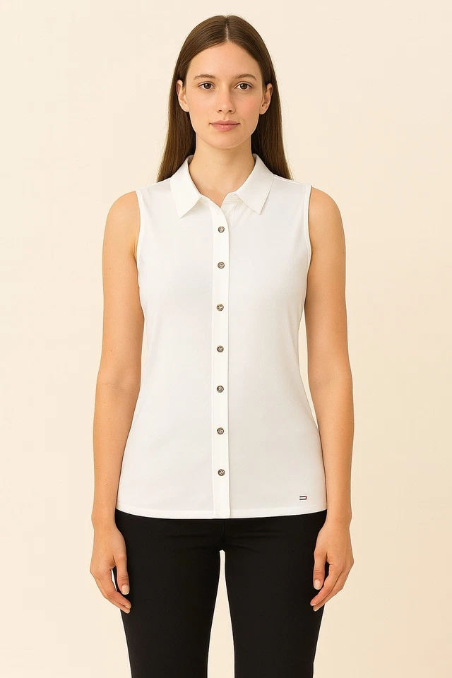 Camisa Top Tommy Hilfiger Para Mujer Sin Mangas Blanca Con Botones Foto 1 de 1