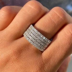 2 Ct Lab-Created Diamond 5 Row Paved Eternity Band Ring 14K White Gold Filled - Picture 1 of 7