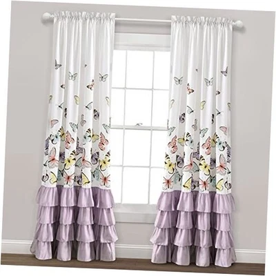  Par de paneles de cortina de ventana Flutter Butterfly, 52"W x 84"L (paquete de 2) lila Foto 1 de 4