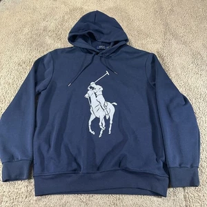 Polo Ralph Lauren Hoodie Mens Large Navy Big Pony Logo Pullover Sweatshirt - Picture 1 of 15