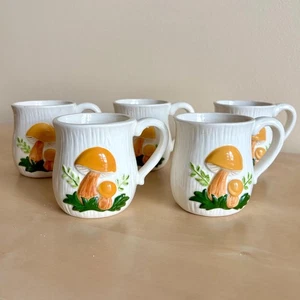 Vintage Arnels Mushroom Mugs, Set of 5, Cottagecore Kitchen Decor - Picture 1 of 11