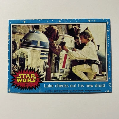 1977 Topps Star Wars Series 1 Blue Luke Checks Out His New Droid Card #14 - Image 1 of 4