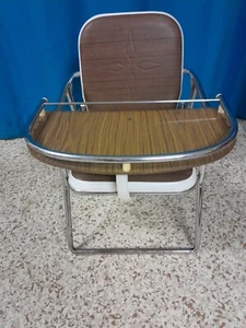 VINTAGE MID CENTURY METAL CHILD Booster Seat RETRO VINYL CHROME FOLDING 70/80s - Picture 1 of 10