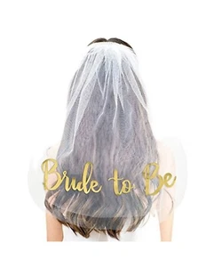 Veil Comb White With Gold Bride to Be Hen Night Wedding Party Accessories - Picture 1 of 1