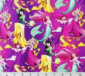 Disney Princess Allover Cotton Fabric Springs Disney Mulan Ariel Belle - Picture 1 of 1