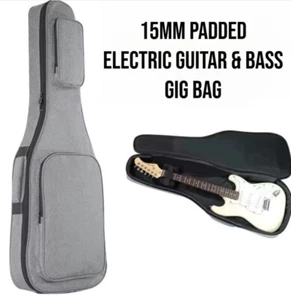 Electric Guitar & Bass Gig Bag Carry Case Oxford Material 15mm Padding Grey - Picture 1 of 11