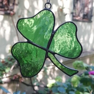 Lucky Shamrock Stained Glass Suncatcher, St Patricks Day Three Leaf Clover Gift - Picture 1 of 8