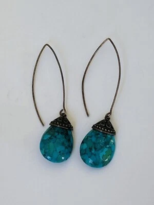 Vintage Felicia Design Sterling Silver Turquoise Drop Thread dangle Earrings - Image 1 of 4