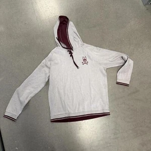 Felpa con cappuccio Psycho Bunny grigia con accenti bordeaux uomo XL spedizione veloce gratuita - Foto 1 di 6
