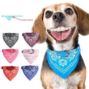 Adjustable Dog Leather Collars With Bandana Small Dogs Puppy Collar Neckerchief - Picture 1 of 15
